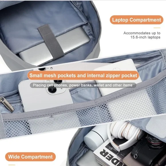 Backpack Waterproof College With Laptop Compartment Aesthetic Anti Theft Travel - Picture 3 of 12